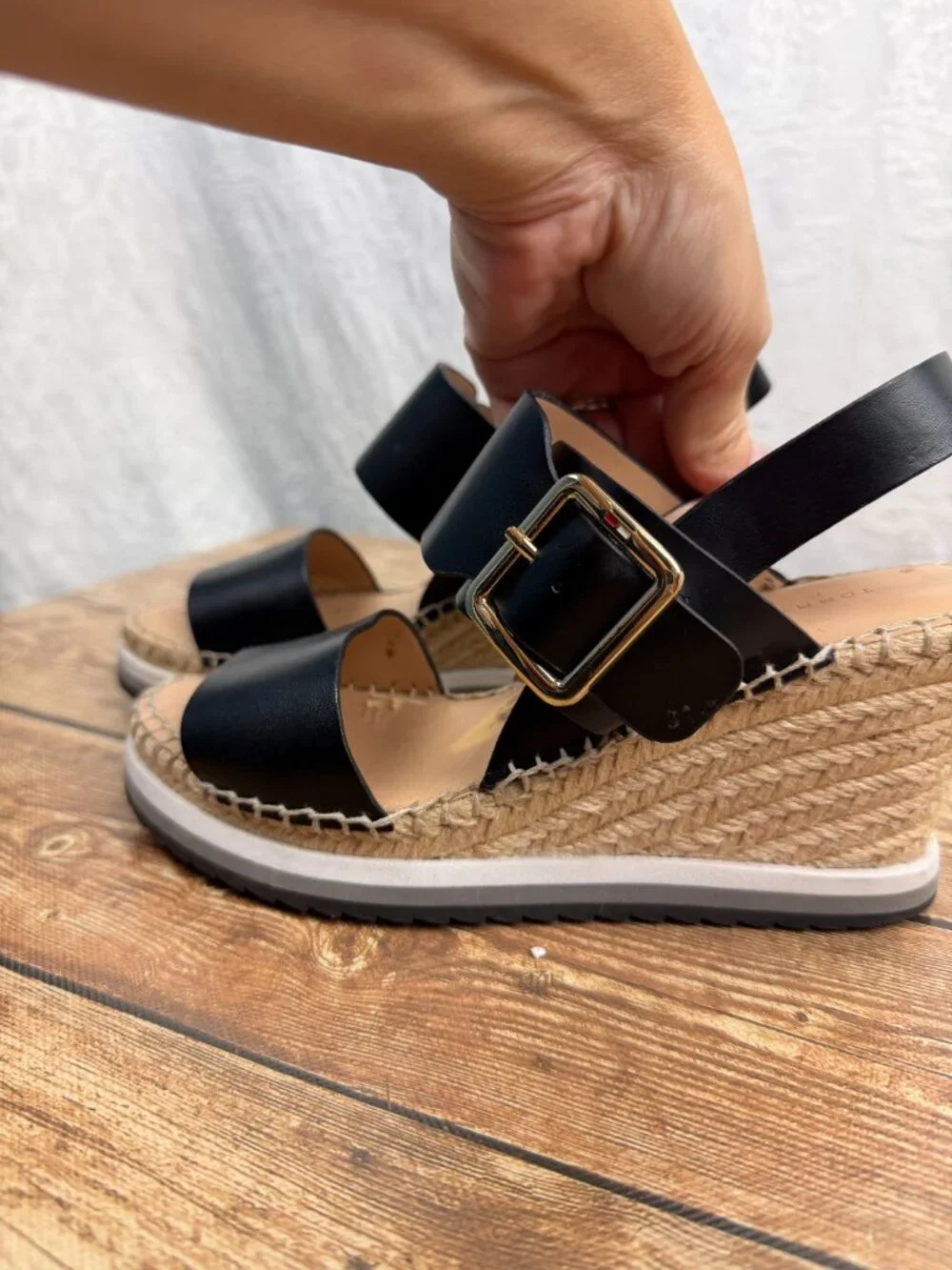 Tommy Hilfiger Women’s Size 6 Black Espadrille Wedge Sandals Bow Ankle Strap